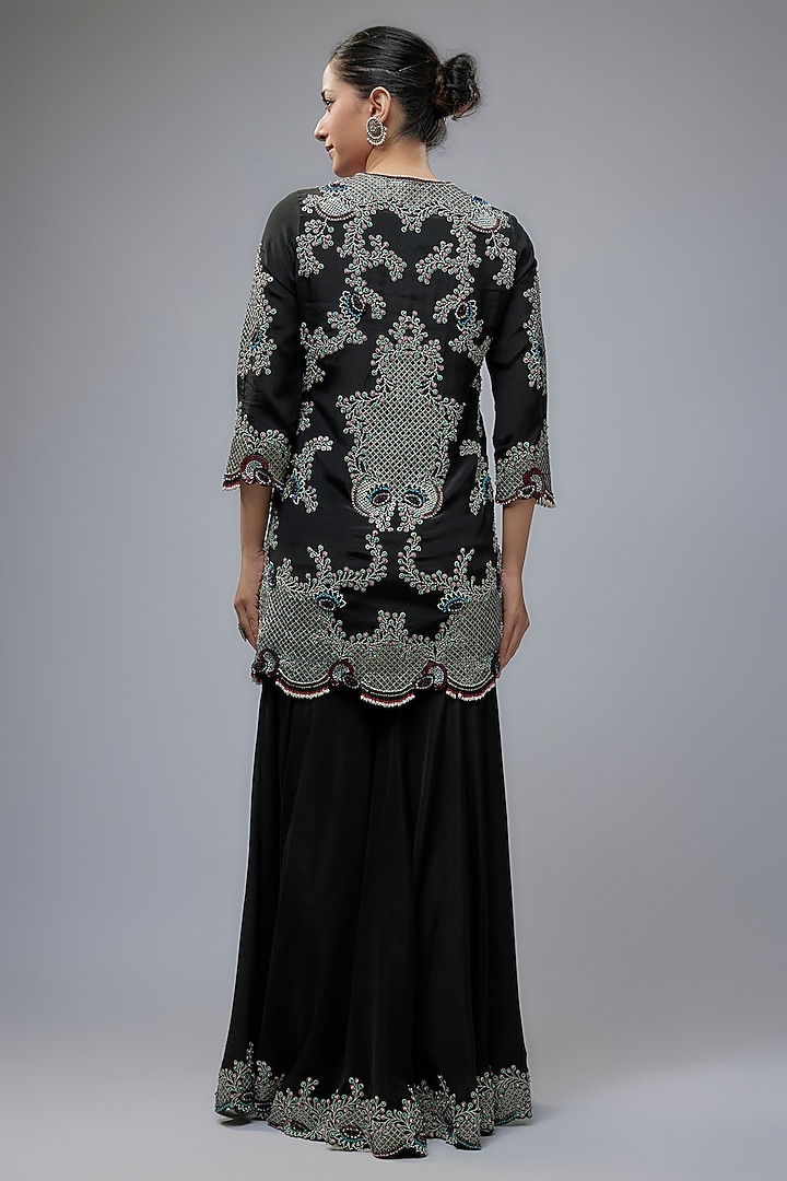 Black Crepe & Lycra Hand Embroidered Gharara Set by Nupur Kanoi at Pernia's Pop Up Shop