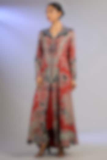 Orange Silk & Crepe Hand Embroidered Jacket Set by Nupur Kanoi at Pernia's Pop Up Shop