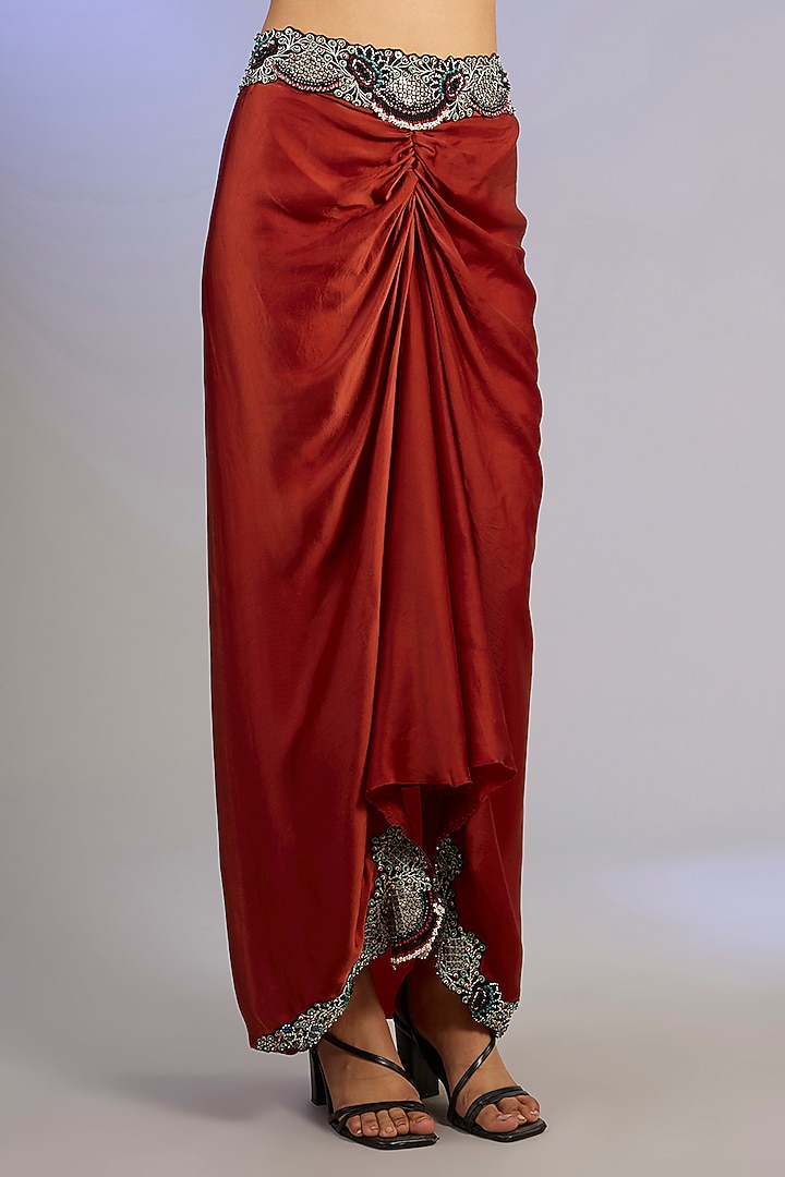 Orange Silk & Crepe Hand Embroidered Jacket Set by Nupur Kanoi at Pernia's Pop Up Shop