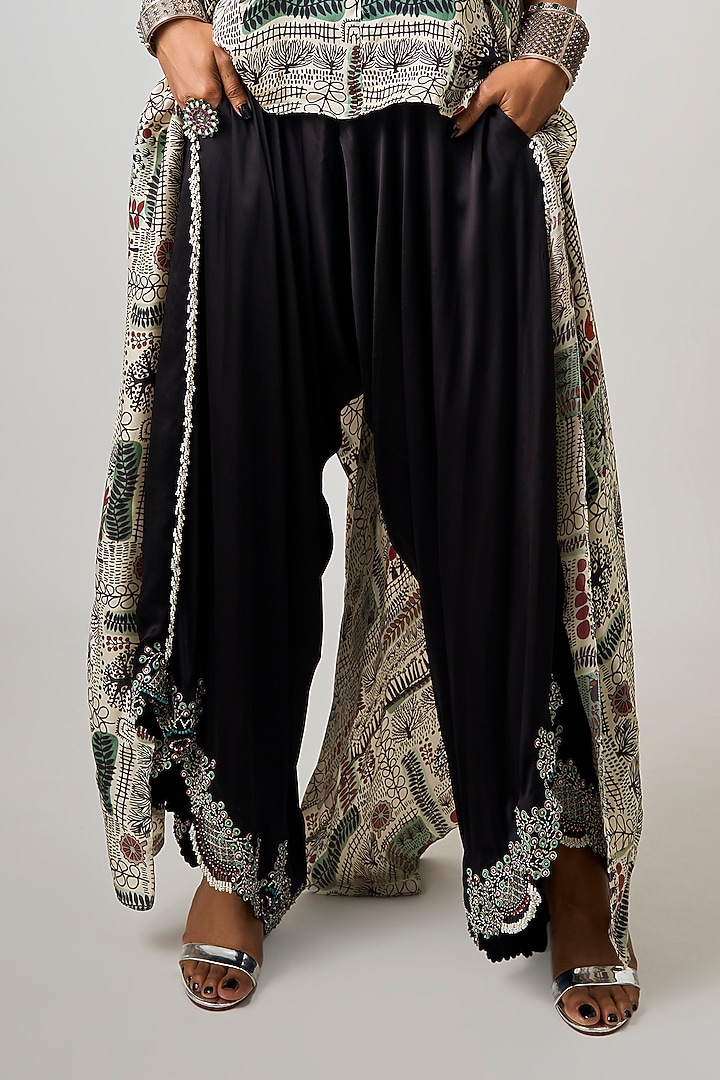 Black Satin Draped Pant Set by Nupur Kanoi at Pernia's Pop Up Shop