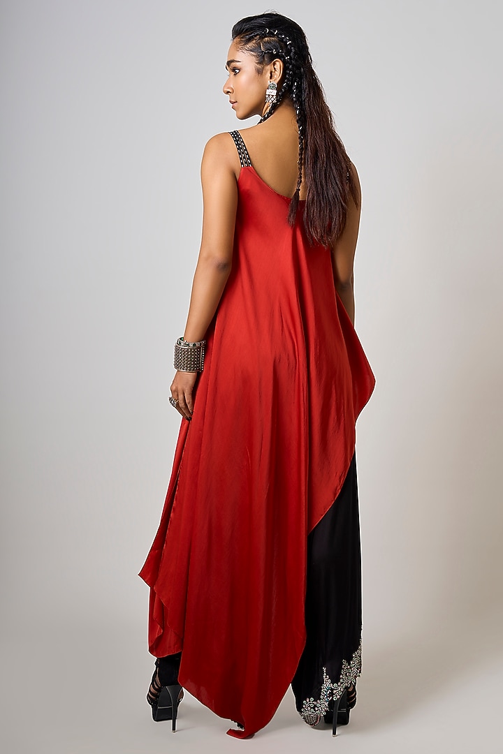 Black Satin Draped Pant Set by Nupur Kanoi at Pernia's Pop Up Shop
