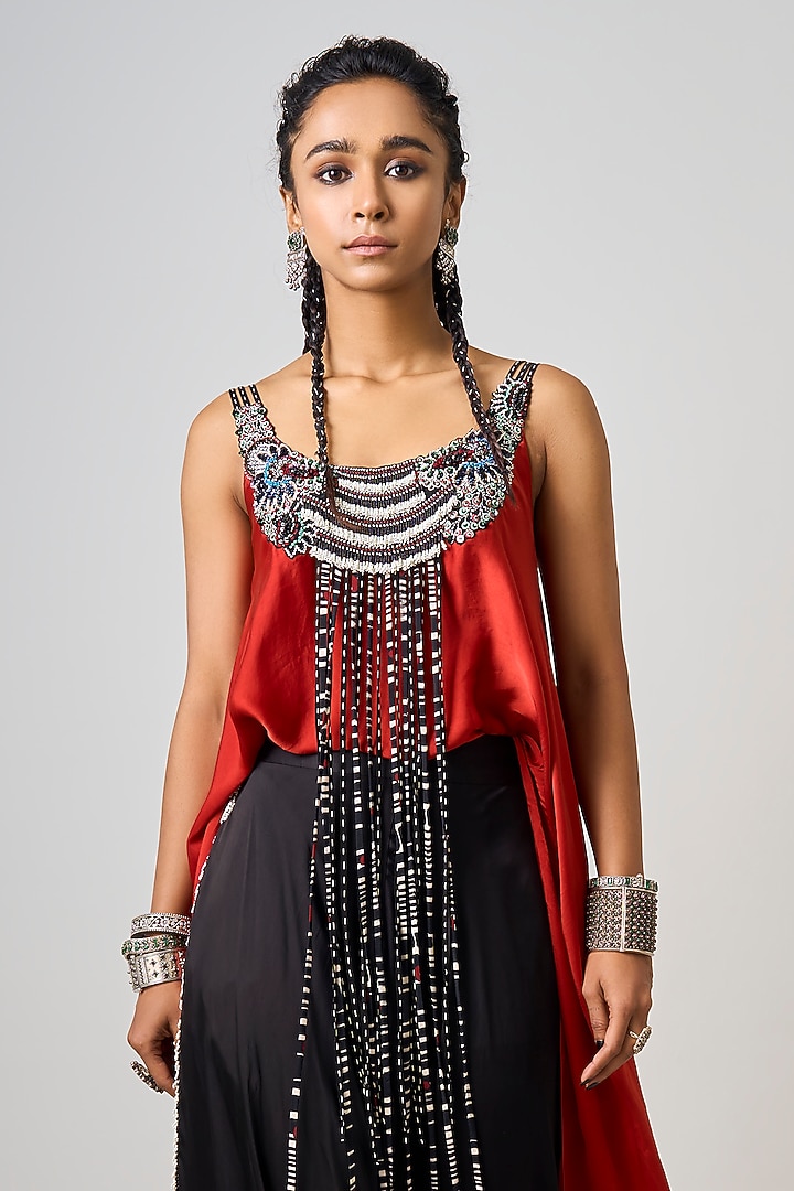 Black Satin Draped Pant Set by Nupur Kanoi at Pernia's Pop Up Shop