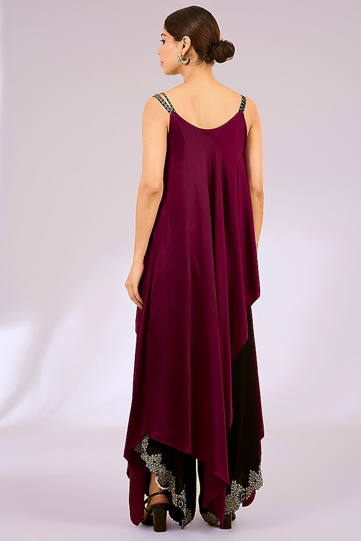 Black Satin Embroidered Draped Pant Set by Nupur Kanoi at Pernia's Pop Up Shop