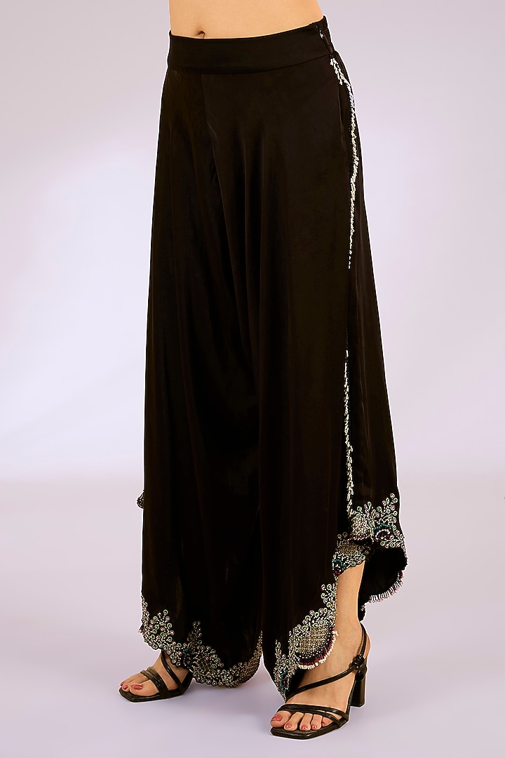 Black Satin Embroidered Draped Pant Set by Nupur Kanoi at Pernia's Pop Up Shop