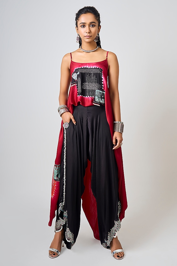 Black Satin Draped Pant Set by Nupur Kanoi