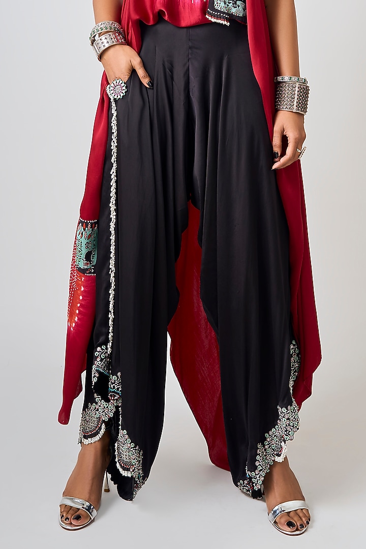 Black Satin Draped Pant Set by Nupur Kanoi at Pernia's Pop Up Shop