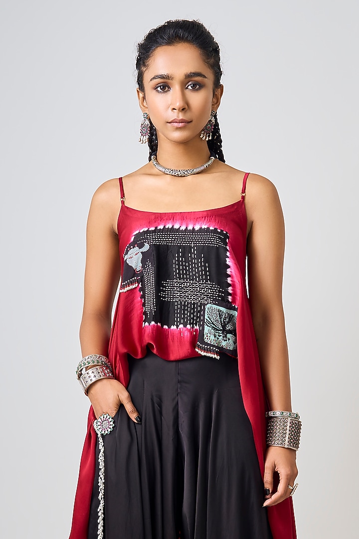 Black Satin Draped Pant Set by Nupur Kanoi at Pernia's Pop Up Shop