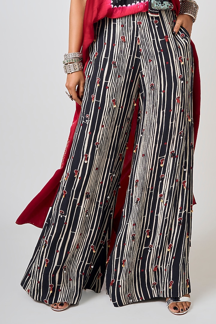 Black Crepe Printed A-Line Pant Set by Nupur Kanoi at Pernia's Pop Up Shop