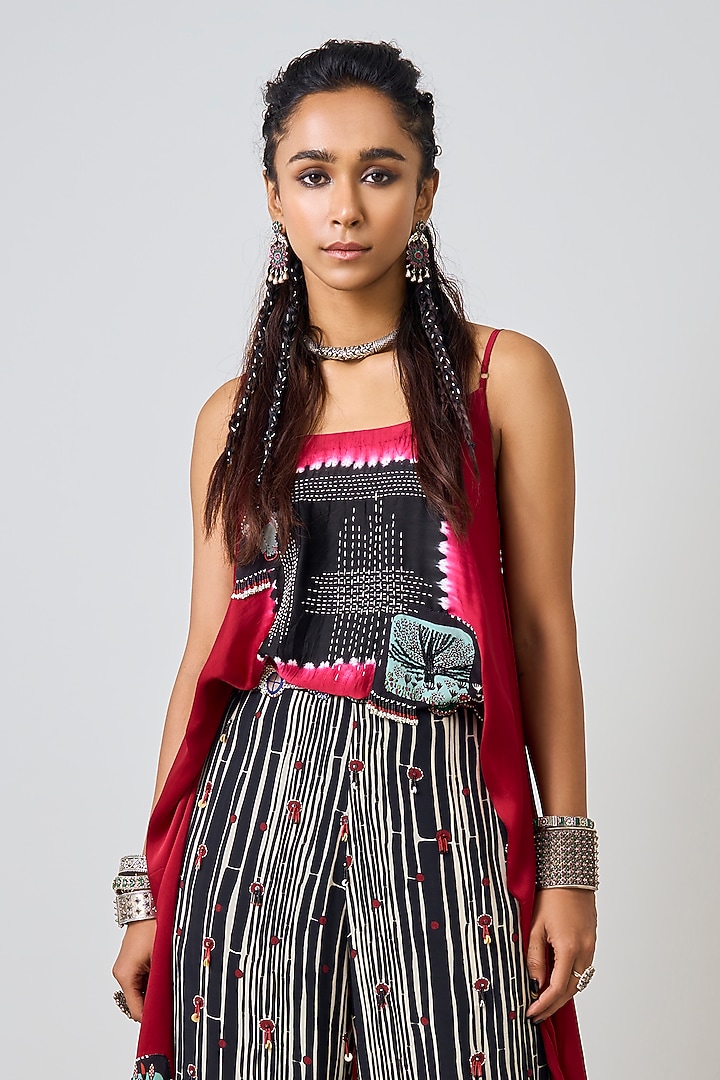 Black Crepe Printed A-Line Pant Set by Nupur Kanoi at Pernia's Pop Up Shop
