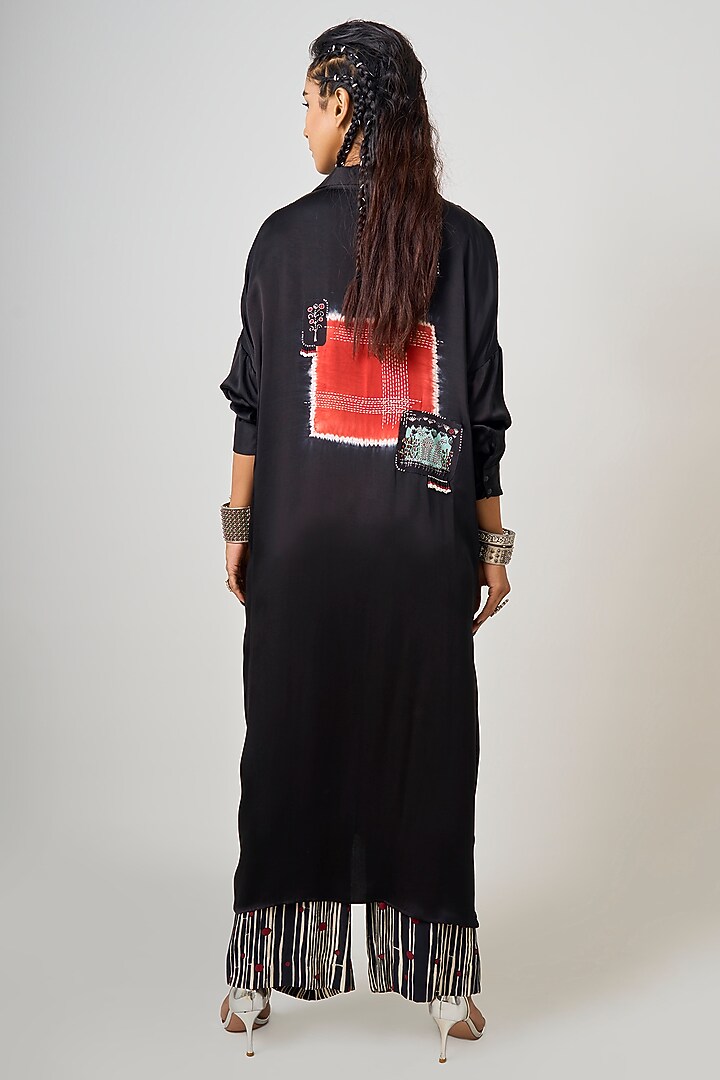 Black Crepe Tie-Dye Printed & Hand Embroidered Co-Ord Set by Nupur Kanoi at Pernia's Pop Up Shop