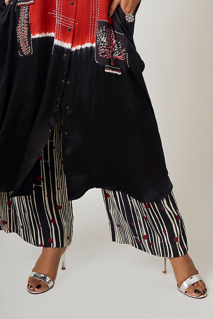 Black Crepe Tie-Dye Printed & Hand Embroidered Co-Ord Set by Nupur Kanoi at Pernia's Pop Up Shop