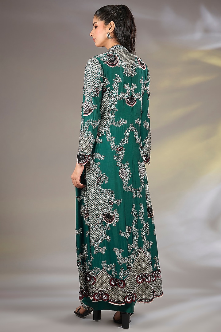 Teal Green Silk Hand Embroidered Jacket Set by Nupur Kanoi at Pernia's Pop Up Shop