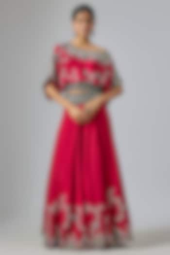 Burgundy Silk & Crepe Sequin Embroidered Bridal Lehenga Set by Nupur Kanoi at Pernia's Pop Up Shop