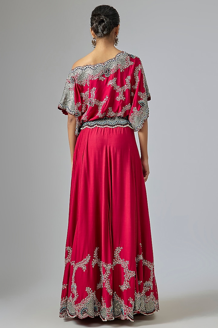 Burgundy Silk & Crepe Sequin Embroidered Bridal Lehenga Set by Nupur Kanoi at Pernia's Pop Up Shop