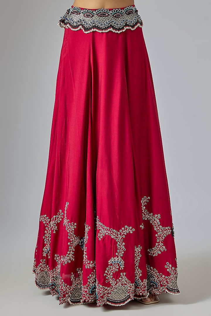 Burgundy Silk & Crepe Sequin Embroidered Bridal Lehenga Set by Nupur Kanoi at Pernia's Pop Up Shop