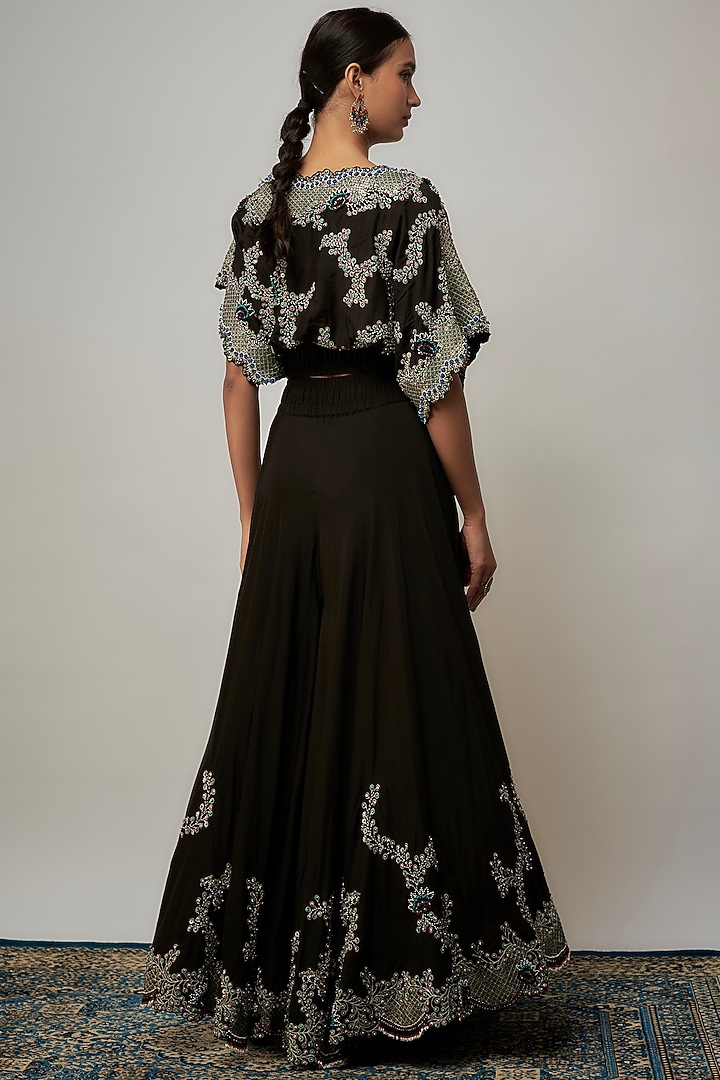 Black Silk & Crepe Hand Embroidered Bridal Sharara Set by Nupur Kanoi at Pernia's Pop Up Shop