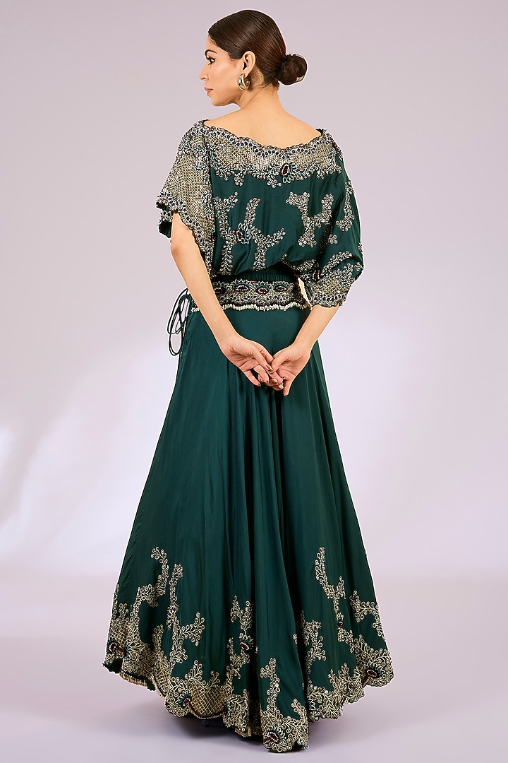 Teal Silk & Crepe Embroidered Bridal Sharara Set by Nupur Kanoi at Pernia's Pop Up Shop