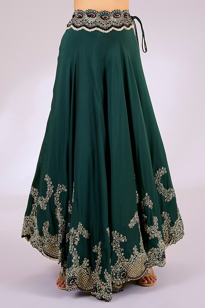 Teal Silk & Crepe Embroidered Bridal Sharara Set by Nupur Kanoi at Pernia's Pop Up Shop