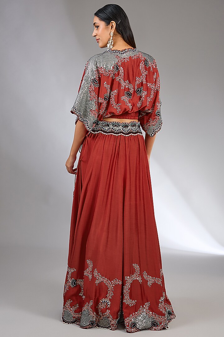 Rust Orange Silk Sequins Embroidered Bridal Lehenga Set by Nupur Kanoi at Pernia's Pop Up Shop