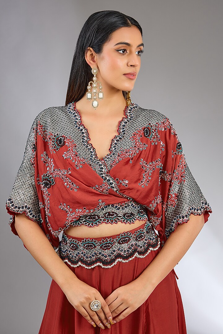 Rust Orange Silk Sequins Embroidered Bridal Lehenga Set by Nupur Kanoi at Pernia's Pop Up Shop