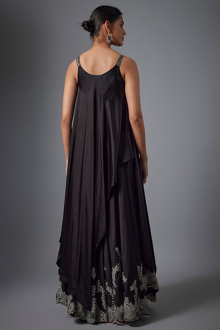 Black Silk Hand Embroidered Bridal Sharara Set by Nupur Kanoi at Pernia's Pop Up Shop
