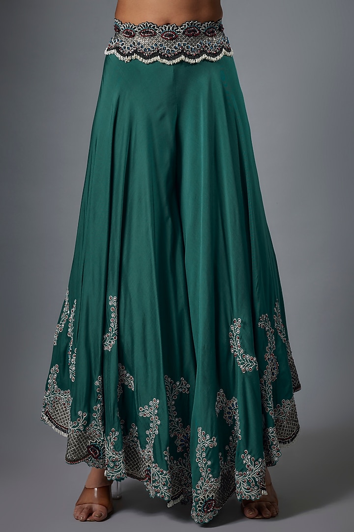 Teal Silk Hand Embroidered Bridal Sharara Set by Nupur Kanoi at Pernia's Pop Up Shop