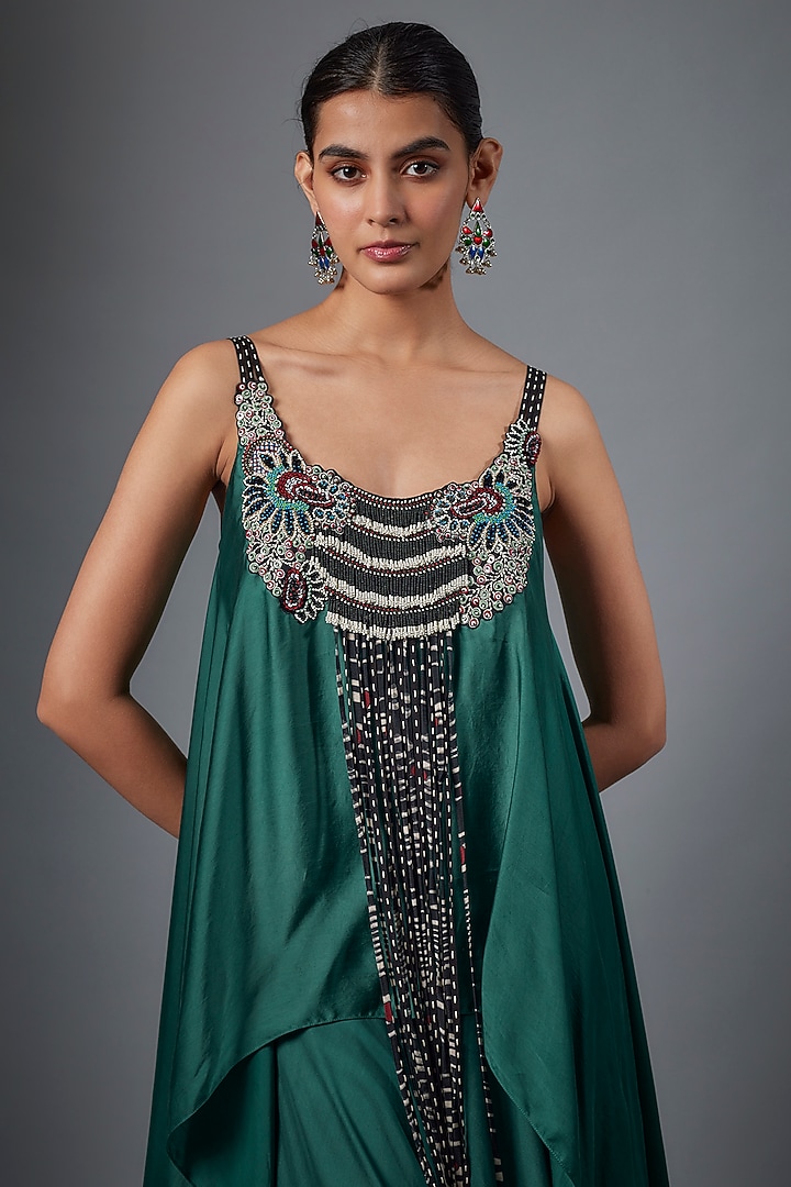 Teal Silk Hand Embroidered Bridal Sharara Set by Nupur Kanoi at Pernia's Pop Up Shop