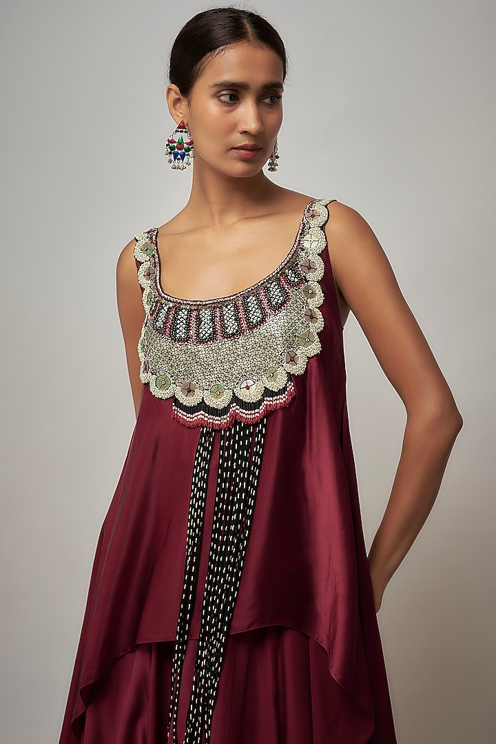 Burgundy Silk Hand Embroidered Wedding Lehenga Set by Nupur Kanoi at Pernia's Pop Up Shop