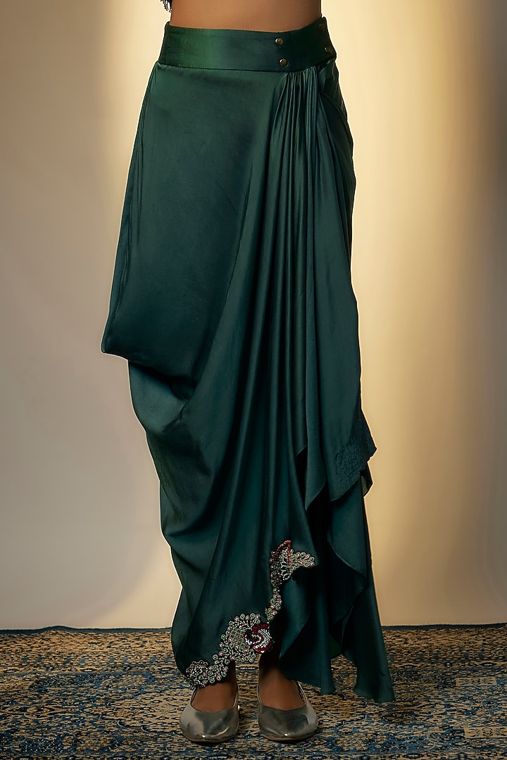 Teal Silk & Crepe Hand Embroidered Peplum Jacket Set by Nupur Kanoi at Pernia's Pop Up Shop