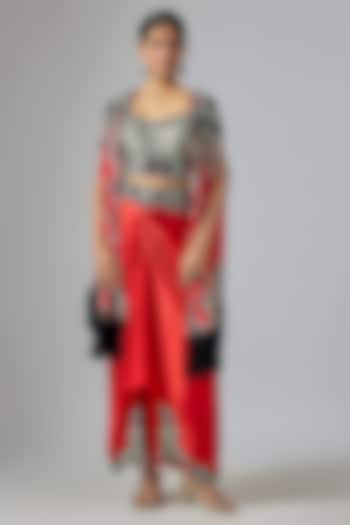 Rust Orange Satin Skirt Set by Nupur Kanoi at Pernia's Pop Up Shop