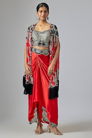 Rust Orange Satin Skirt Set by Nupur Kanoi