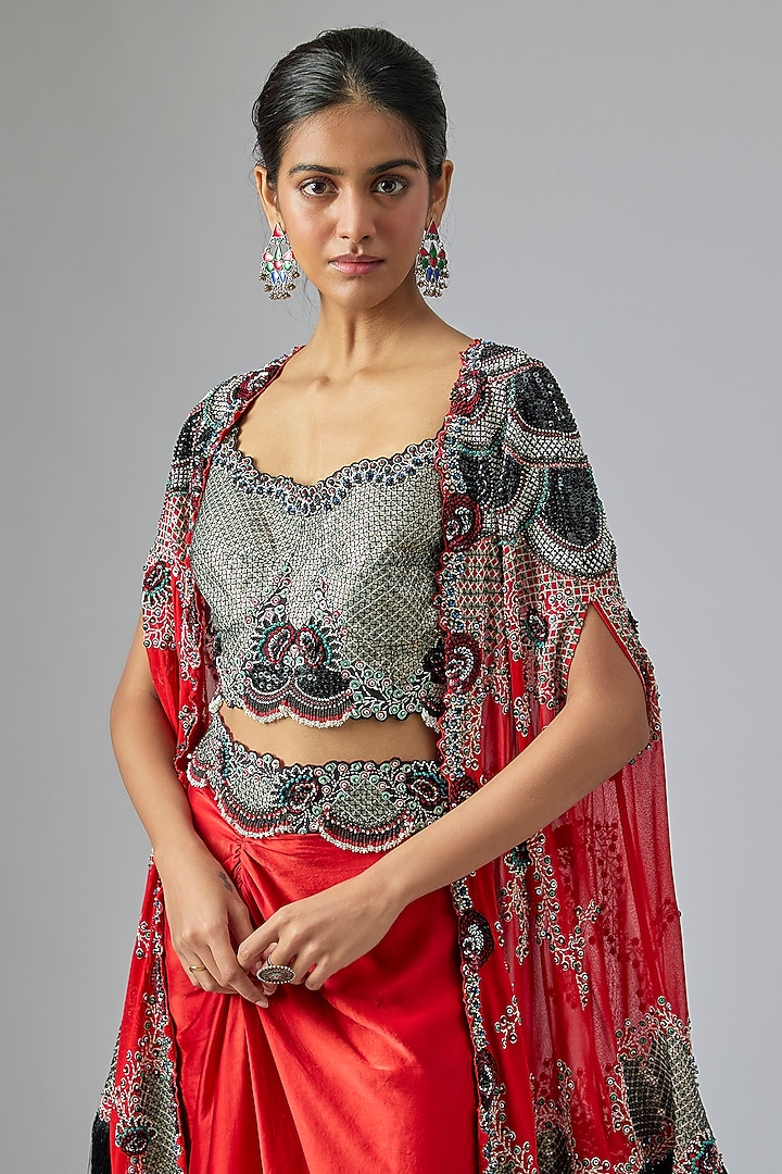 Rust Orange Satin Skirt Set by Nupur Kanoi at Pernia's Pop Up Shop