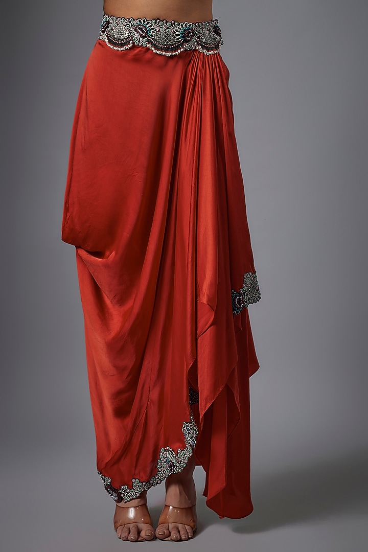 Orange Satin Cowl Skirt Set by Nupur Kanoi at Pernia's Pop Up Shop