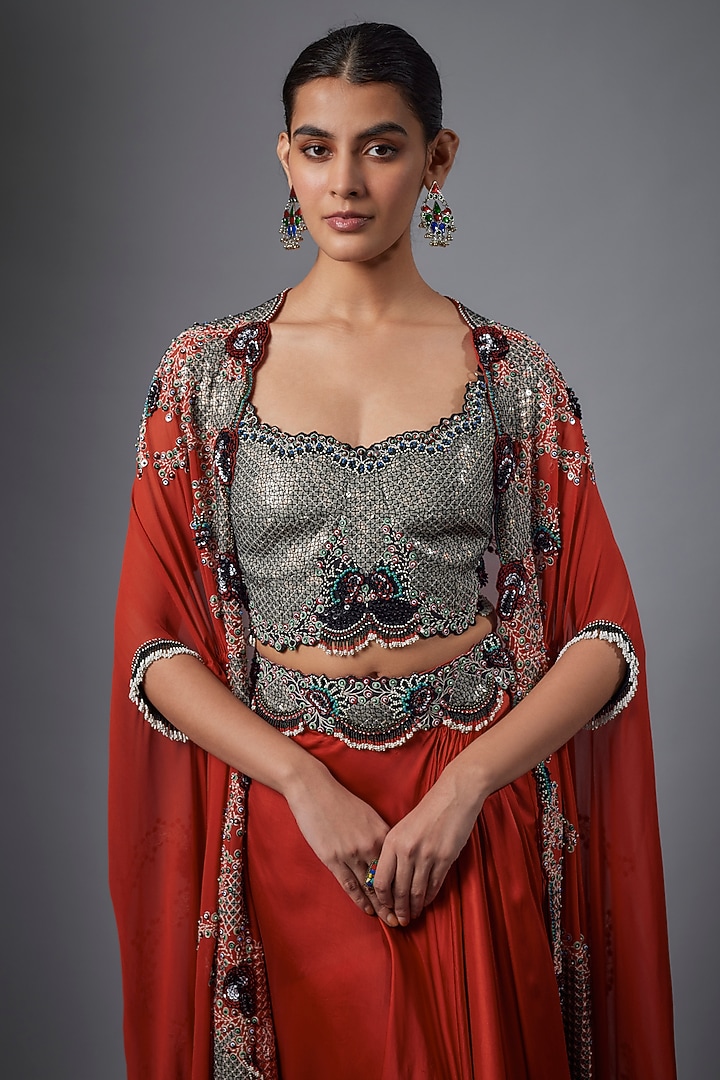 Orange Satin Cowl Skirt Set by Nupur Kanoi at Pernia's Pop Up Shop