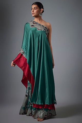 Teal Green Silk Gharara Set by Nupur Kanoi