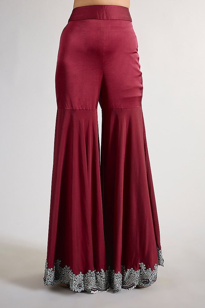 Maroon Silk & Crepe Hand Embroidered Gharara Set by Nupur Kanoi at Pernia's Pop Up Shop