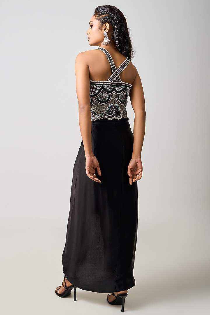 Black Crepe & Satin Pick-Up Skirt Set by Nupur Kanoi at Pernia's Pop Up Shop