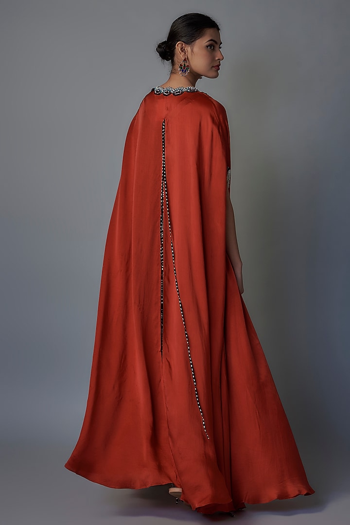 Orange Satin Slit Cape Set by Nupur Kanoi at Pernia's Pop Up Shop