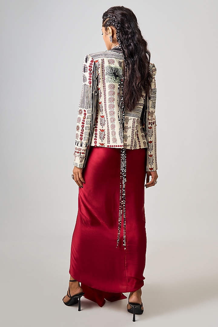 Burgundy Satin Hand Embroidered Blazer Party Wear Dress by Nupur Kanoi at Pernia's Pop Up Shop