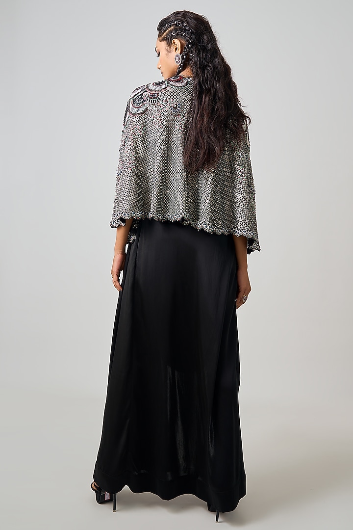 Black Crepe & Georgette Hand Embroidered Cape Set by Nupur Kanoi at Pernia's Pop Up Shop