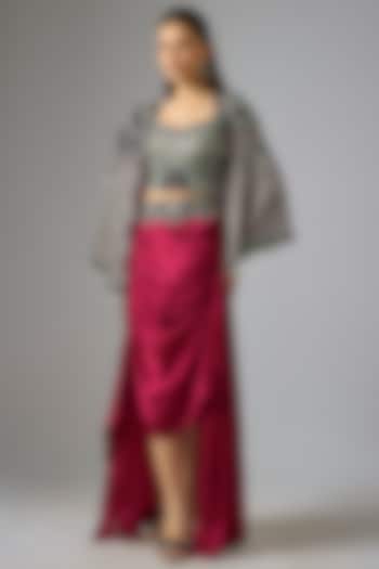 Burgundy Satin Skirt Set by Nupur Kanoi at Pernia's Pop Up Shop