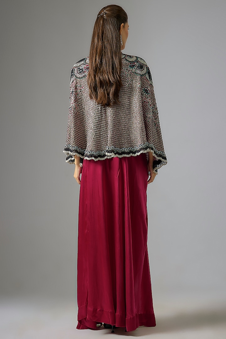 Burgundy Satin Skirt Set by Nupur Kanoi at Pernia's Pop Up Shop