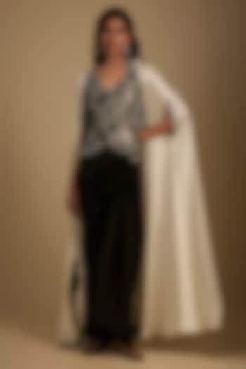 Black Satin Drawstring Skirt Set by Nupur Kanoi at Pernia's Pop Up Shop