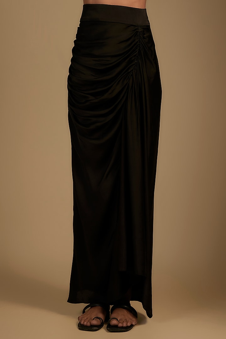 Black Satin Drawstring Skirt Set by Nupur Kanoi at Pernia's Pop Up Shop