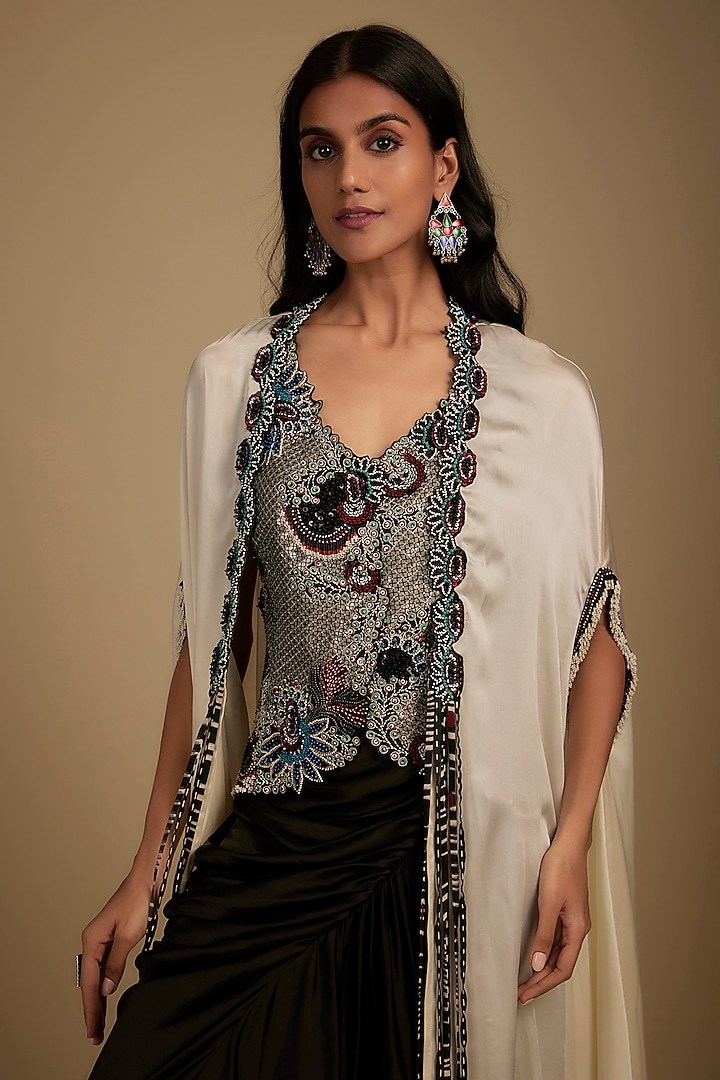 Black Satin Drawstring Skirt Set by Nupur Kanoi at Pernia's Pop Up Shop