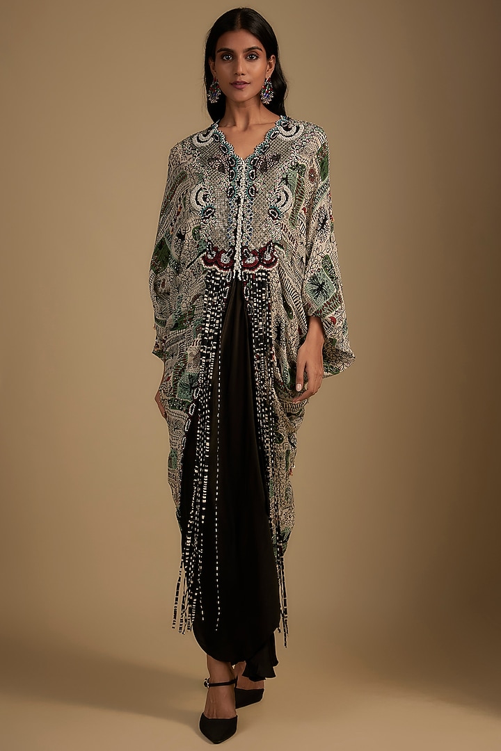 Black Satin Pick-Up Skirt Set by Nupur Kanoi at Pernia's Pop Up Shop