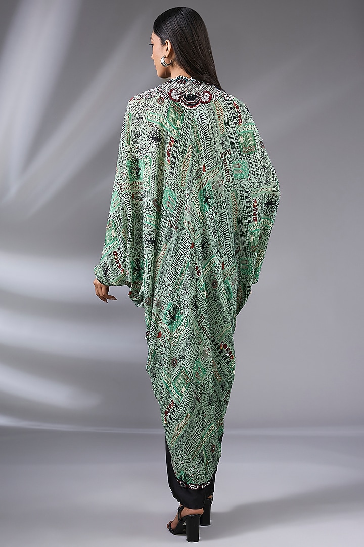 Mint Crepe Hand Embroidered Long Jacket Set by Nupur Kanoi at Pernia's Pop Up Shop