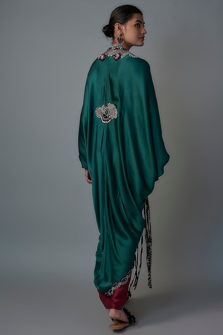 Burgundy Satin Pick-Up Skirt Set by Nupur Kanoi at Pernia's Pop Up Shop