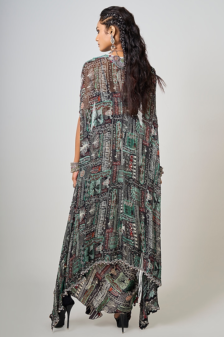 Black Crepe & Georgette Printed Cowl Skirt Set by Nupur Kanoi at Pernia's Pop Up Shop