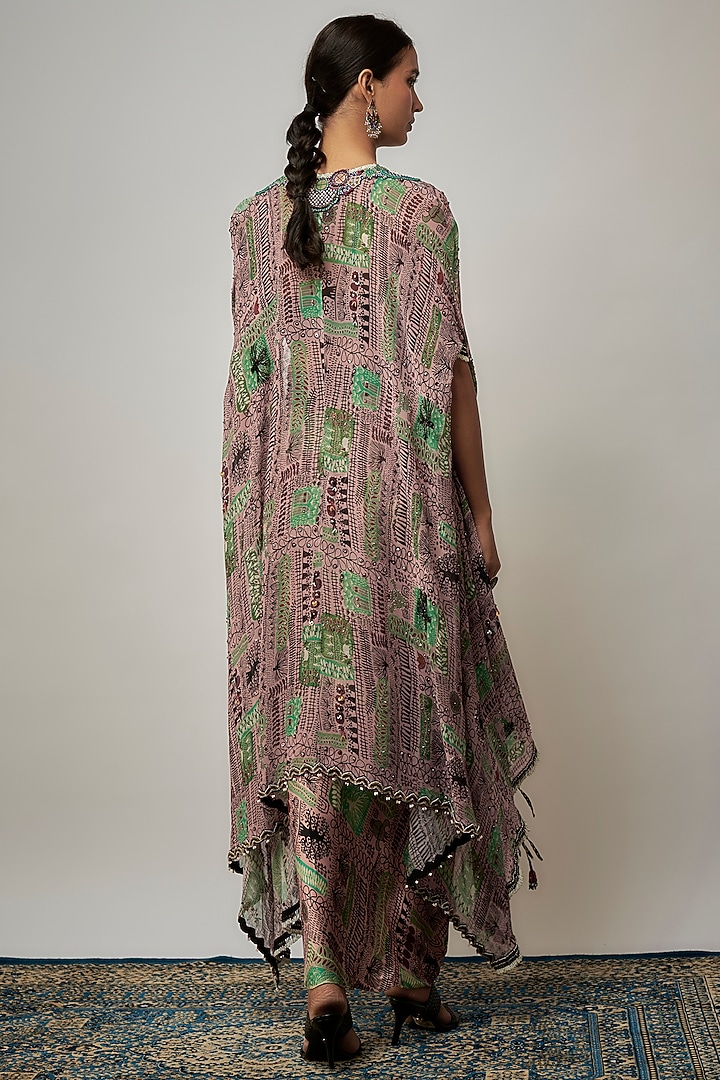 Old Rose Satin Printed Cowl Skirt Set by Nupur Kanoi at Pernia's Pop Up Shop